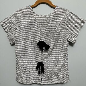 Zara light cotton blend black and white checked top with 2 black bows in back